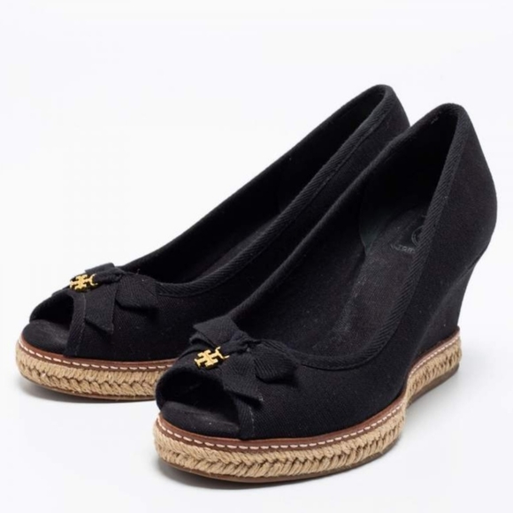 EUC ✨️ Tory Burch Jackie Bow Espadrille Peep-toe Wedges Size 6.5 - Picture 11 of 11